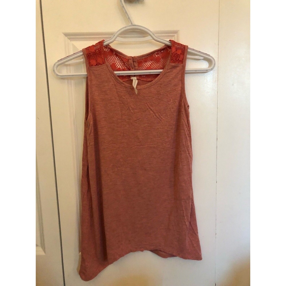 Pink lemonade girls tank top, lace detail, pink and grey stripe, size 10
